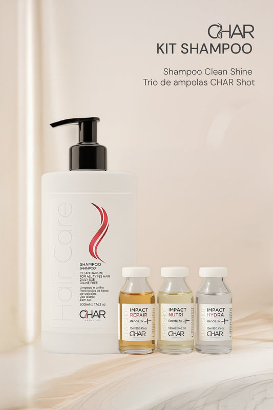 Kit Shampoo 500ml + Trio Char Shot (Hydra, Nutri e Repair)