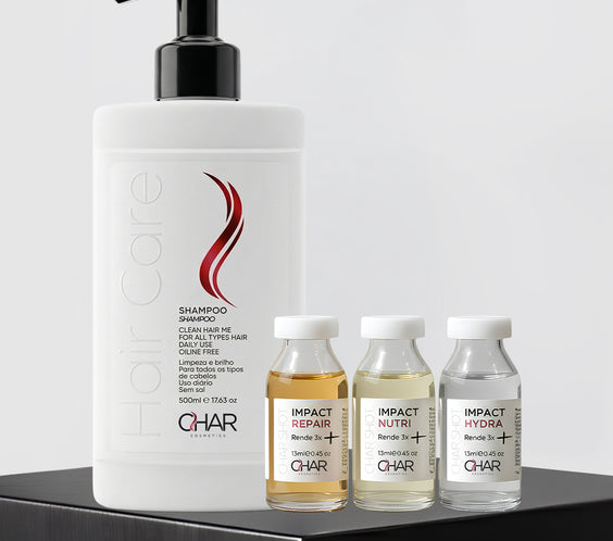 Kit Shampoo 500ml + Trio Char Shot (Hydra, Nutri e Repair)