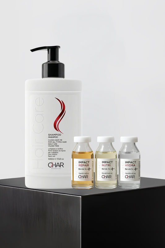 Kit Shampoo 500ml + Trio Char Shot (Hydra, Nutri e Repair)